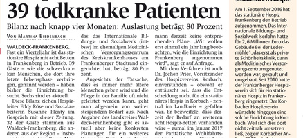 Hospiz Frankenberg betreute bisher 39 todkranke Patienten