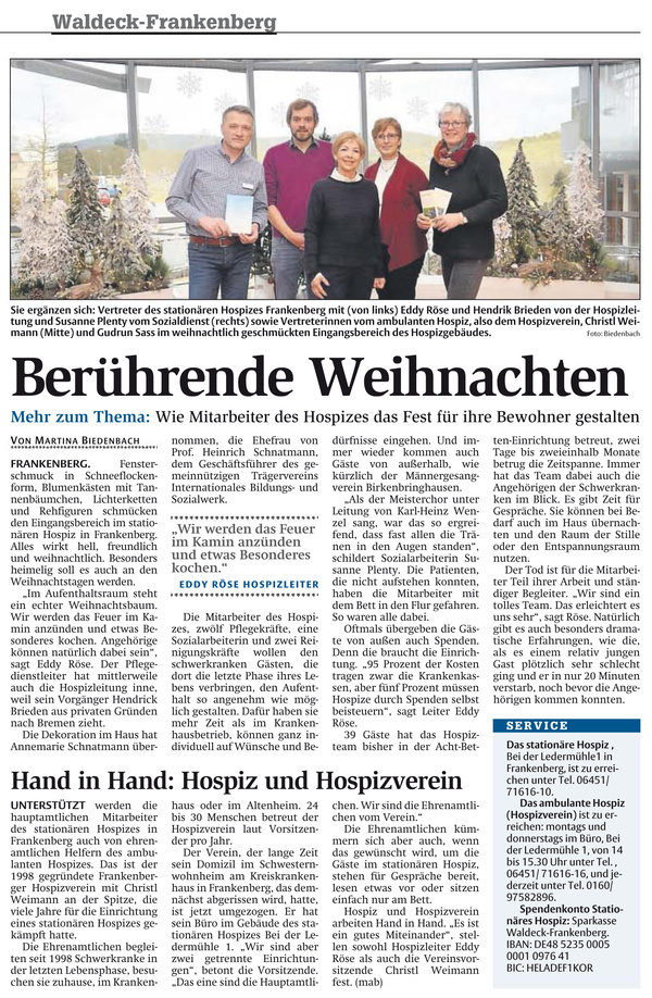 Weihnachten im Hospiz Frankenberg