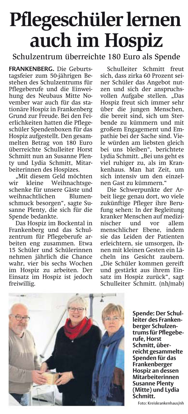 Pflegeschüler lernen auch im Hospiz