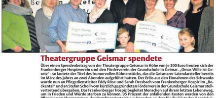 Theatergruppe Geismar spendete für Hospiz Frankenberg