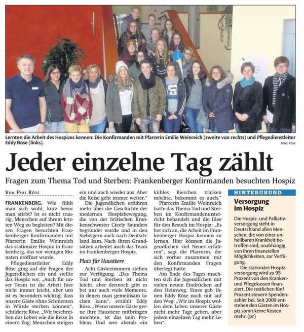 Frankenberger Konfirmanden besuchten Hospiz