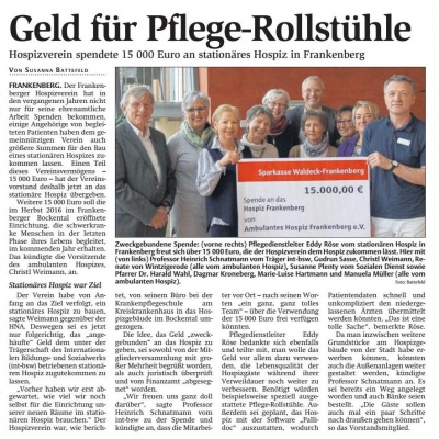Ambulantes Hospiz spendet Geld für Pflege-Rollstühle
