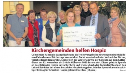 Kirchengemeinden helfen Hospiz Frankenberg
