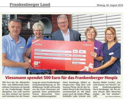 Viessmann spendet 500 Euro für das Frankenberger Hospiz