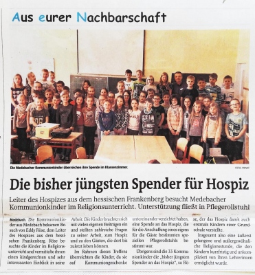 Die bisher jüngsten Spender für Hospiz